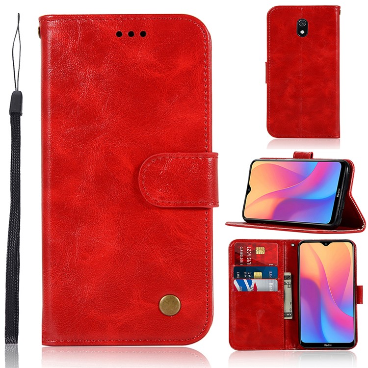 Premium Vintage Leather Wallet Stand Case for Xiaomi Redmi 8A - Red-1