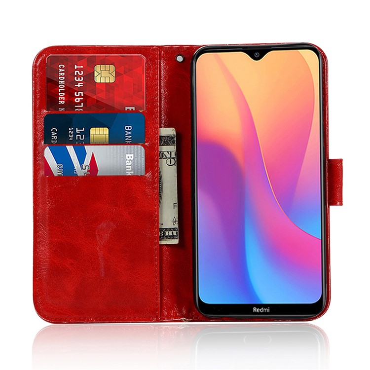 Premium Vintage Leather Wallet Stand Case for Xiaomi Redmi 8A - Red-7