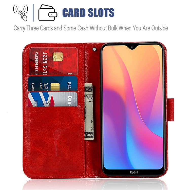 Premium Vintage Leather Wallet Stand Case for Xiaomi Redmi 8A - Red-8