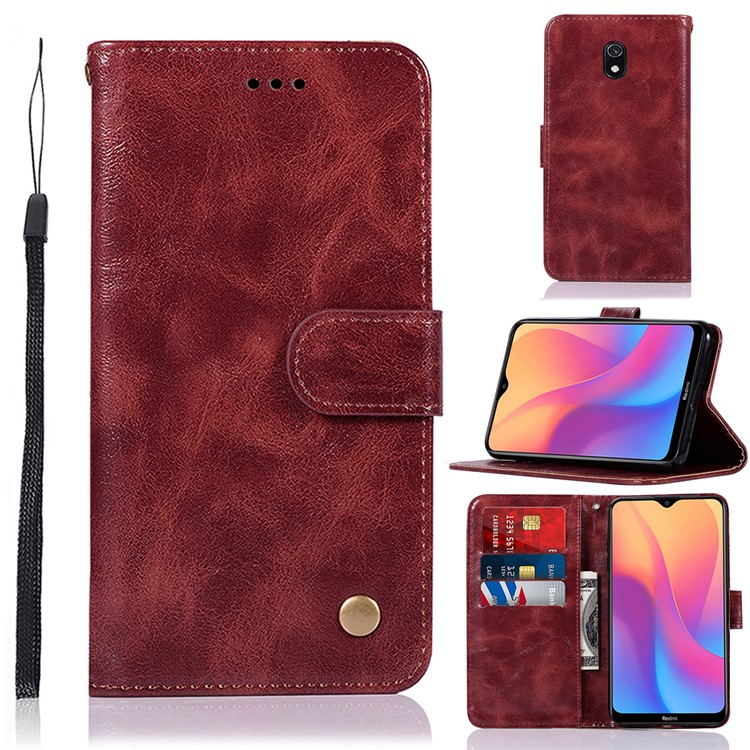 Premium Vintage Leather Wallet Stand Case for Xiaomi Redmi 8A - Wine Red-1