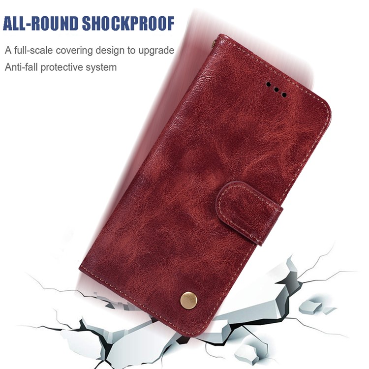 Premium Vintage Leather Wallet Stand Case for Xiaomi Redmi 8A - Wine Red-5