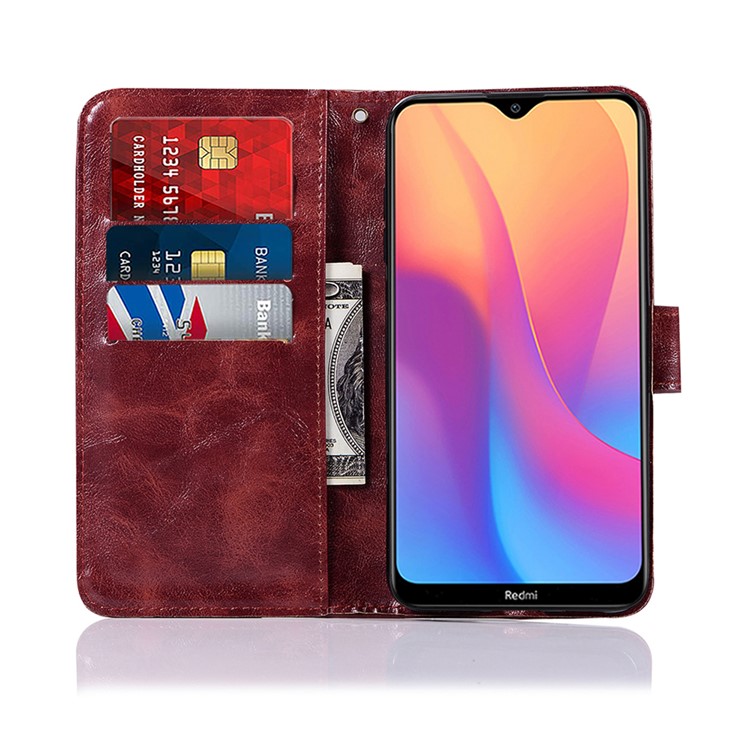 Premium Vintage Leather Wallet Stand Case for Xiaomi Redmi 8A - Wine Red-7