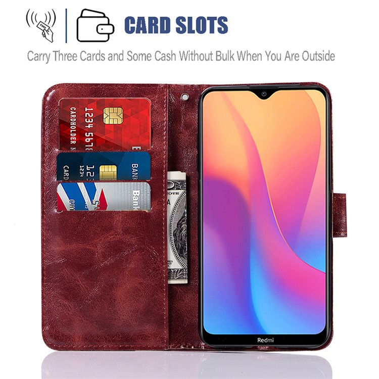 Premium Vintage Leather Wallet Stand Case for Xiaomi Redmi 8A - Wine Red-8
