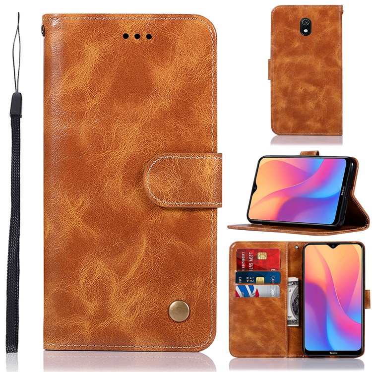 Premium Vintage Leather Wallet Stand Case for Xiaomi Redmi 8A - Brown-1