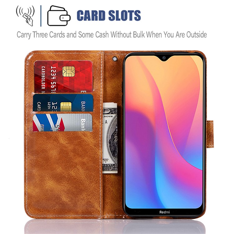 Premium Vintage Leather Wallet Stand Case for Xiaomi Redmi 8A - Brown-8
