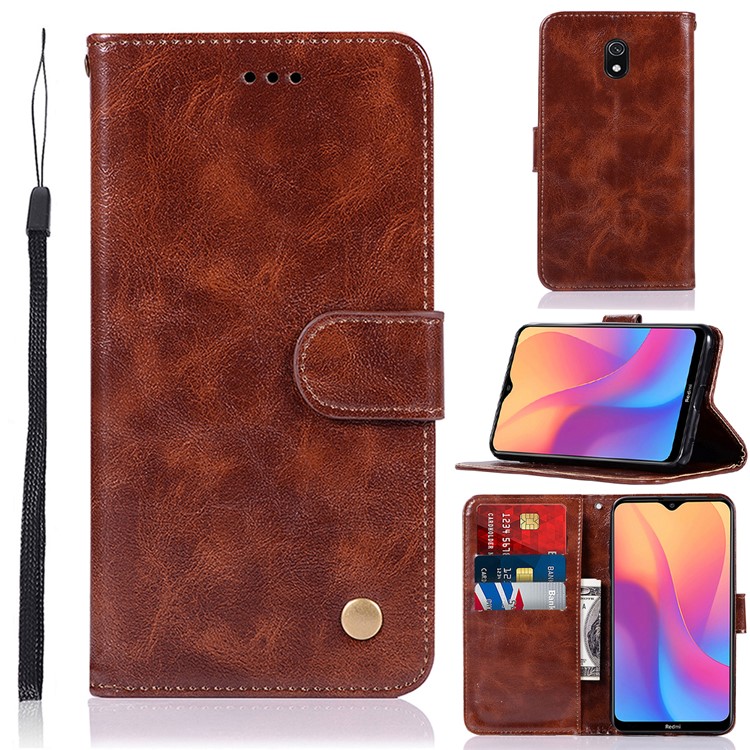 Premium Vintage Leather Wallet Stand Case for Xiaomi Redmi 8A - Coffee-1