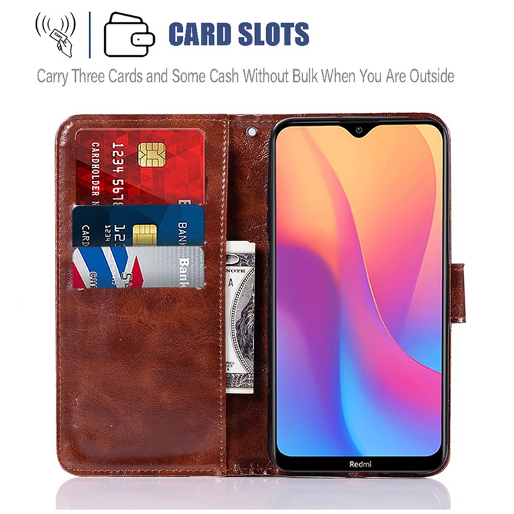 Premium Vintage Leather Wallet Stand Case for Xiaomi Redmi 8A - Coffee-8