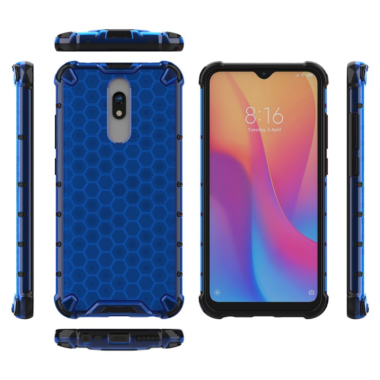 TPU à Prova de Choque de Padrão de Favo de Mel + Shell Híbrido de PC Para Xiaomi Redmi 8a - Azul