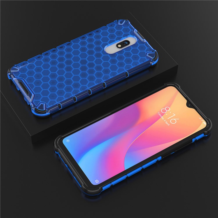 TPU à Prova de Choque de Padrão de Favo de Mel + Shell Híbrido de PC Para Xiaomi Redmi 8a - Azul