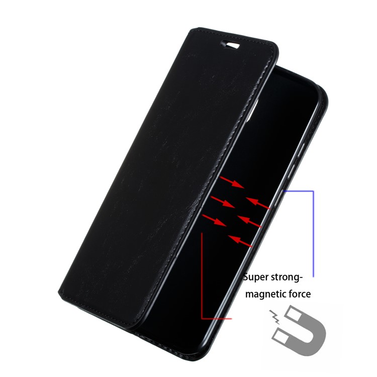 For Xiaomi Redmi 8A Phone Cover Crazy Horse Texture Leather Strong Magnetic Suction Case - Black-10