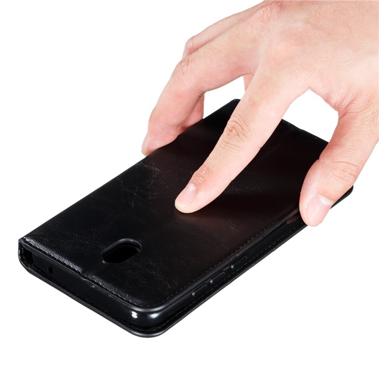 For Xiaomi Redmi 8A Phone Cover Crazy Horse Texture Leather Strong Magnetic Suction Case - Black-11