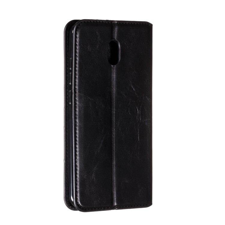 For Xiaomi Redmi 8A Phone Cover Crazy Horse Texture Leather Strong Magnetic Suction Case - Black-5