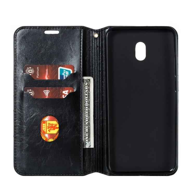 For Xiaomi Redmi 8A Phone Cover Crazy Horse Texture Leather Strong Magnetic Suction Case - Black-7