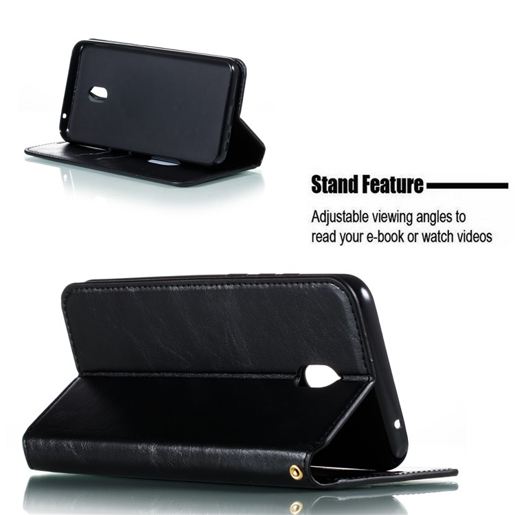 For Xiaomi Redmi 8A Phone Cover Crazy Horse Texture Leather Strong Magnetic Suction Case - Black-8