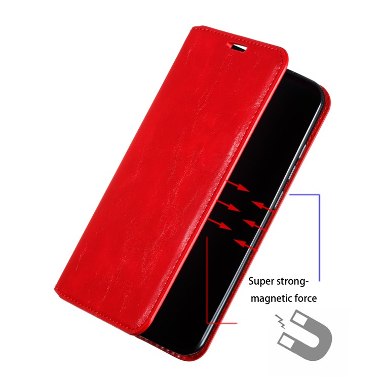 For Xiaomi Redmi 8A Phone Cover Crazy Horse Texture Leather Strong Magnetic Suction Case - Red-10