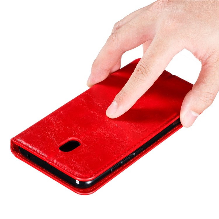 For Xiaomi Redmi 8A Phone Cover Crazy Horse Texture Leather Strong Magnetic Suction Case - Red-11