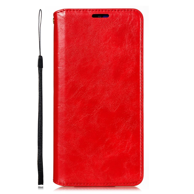 For Xiaomi Redmi 8A Phone Cover Crazy Horse Texture Leather Strong Magnetic Suction Case - Red-2