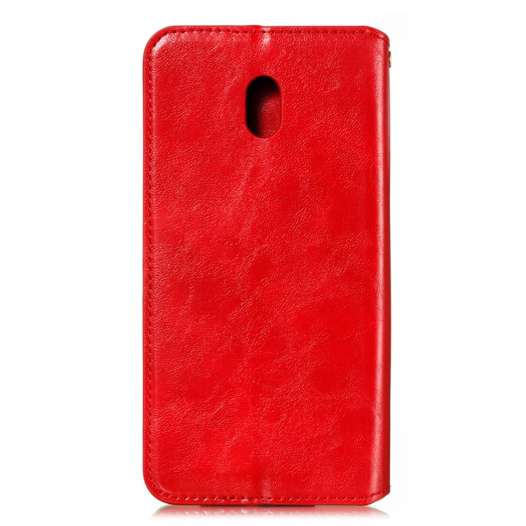 For Xiaomi Redmi 8A Phone Cover Crazy Horse Texture Leather Strong Magnetic Suction Case - Red-3