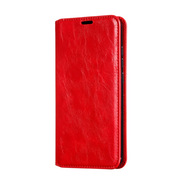 For Xiaomi Redmi 8A Phone Cover Crazy Horse Texture Leather Strong Magnetic Suction Case - Red-4