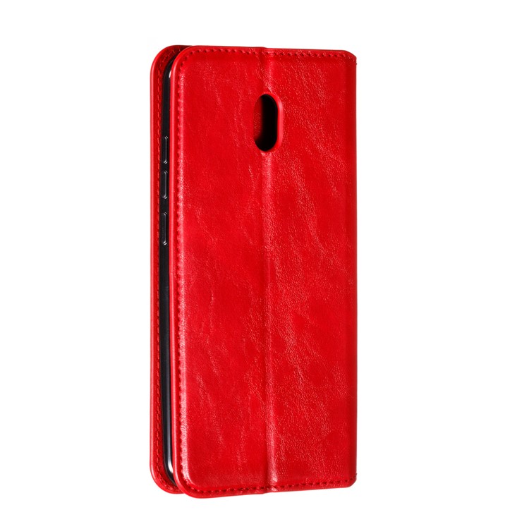 For Xiaomi Redmi 8A Phone Cover Crazy Horse Texture Leather Strong Magnetic Suction Case - Red-5