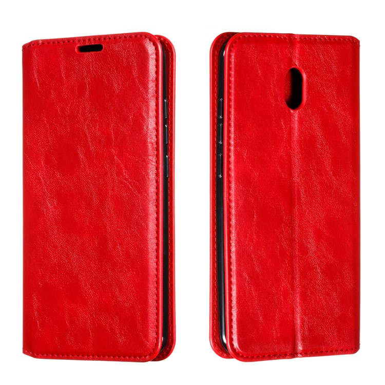 For Xiaomi Redmi 8A Phone Cover Crazy Horse Texture Leather Strong Magnetic Suction Case - Red-6