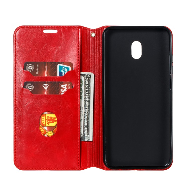 For Xiaomi Redmi 8A Phone Cover Crazy Horse Texture Leather Strong Magnetic Suction Case - Red-7