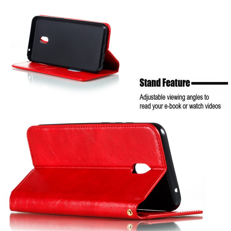 For Xiaomi Redmi 8A Phone Cover Crazy Horse Texture Leather Strong Magnetic Suction Case - Red-8