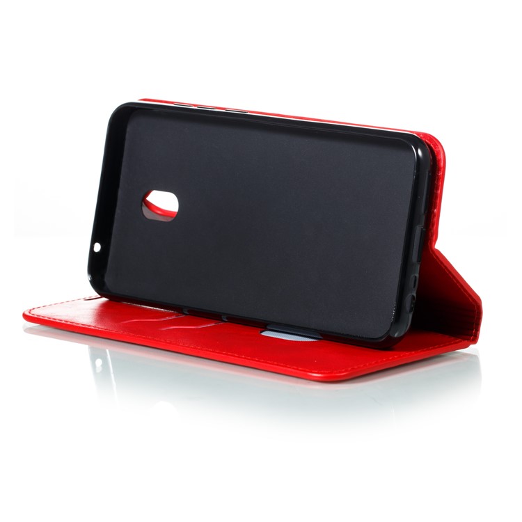 For Xiaomi Redmi 8A Phone Cover Crazy Horse Texture Leather Strong Magnetic Suction Case - Red-9