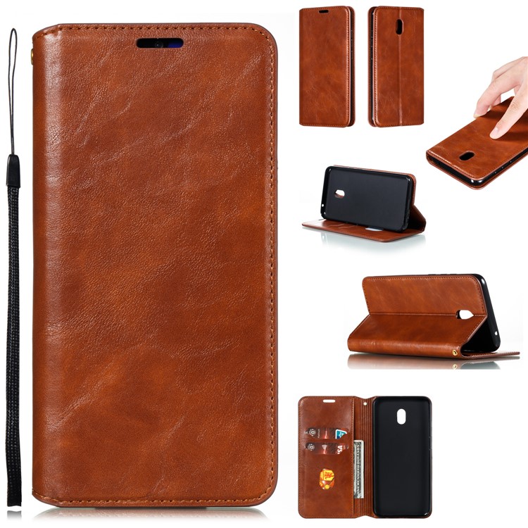 For Xiaomi Redmi 8A Phone Cover Crazy Horse Texture Leather Strong Magnetic Suction Case - Brown-1