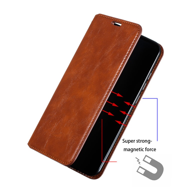 For Xiaomi Redmi 8A Phone Cover Crazy Horse Texture Leather Strong Magnetic Suction Case - Brown-10