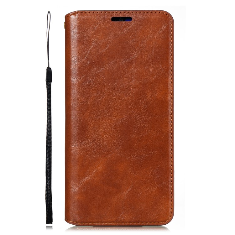 For Xiaomi Redmi 8A Phone Cover Crazy Horse Texture Leather Strong Magnetic Suction Case - Brown-2
