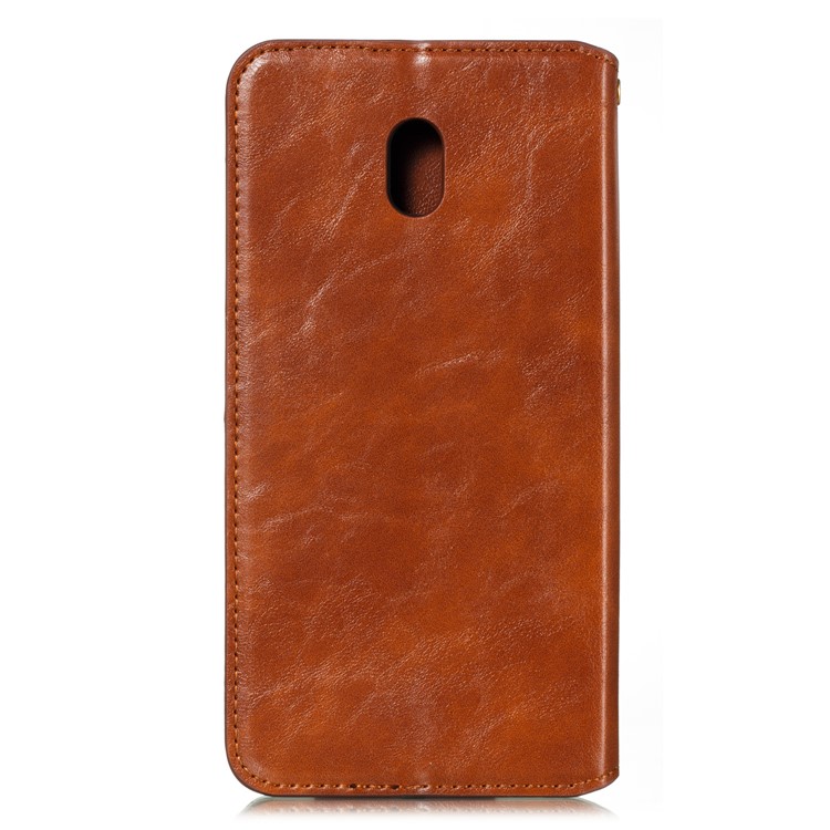 For Xiaomi Redmi 8A Phone Cover Crazy Horse Texture Leather Strong Magnetic Suction Case - Brown-3