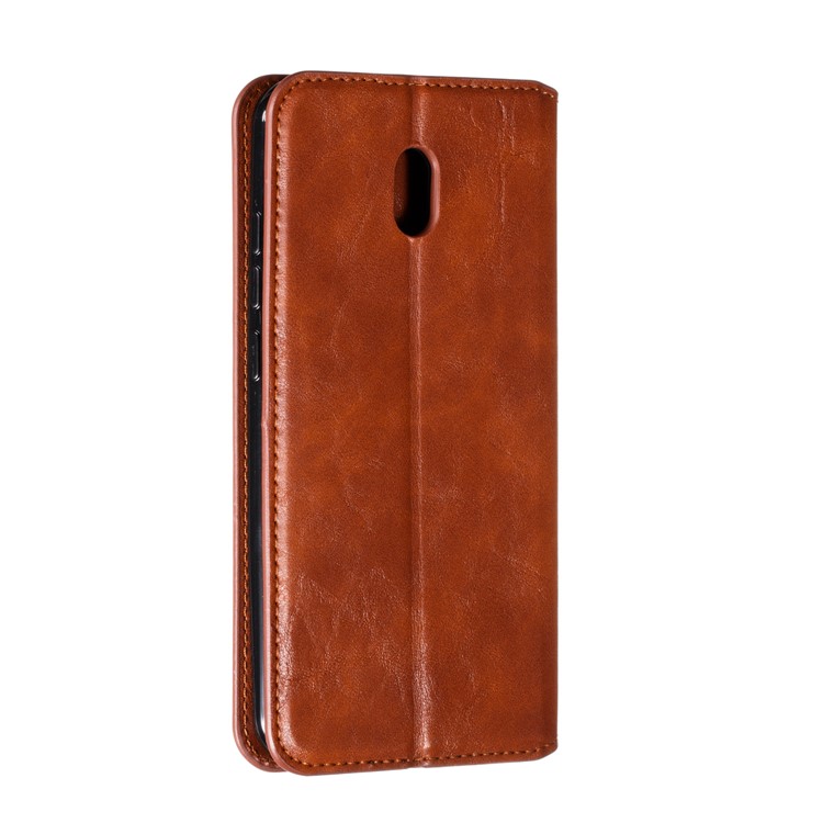 For Xiaomi Redmi 8A Phone Cover Crazy Horse Texture Leather Strong Magnetic Suction Case - Brown-5