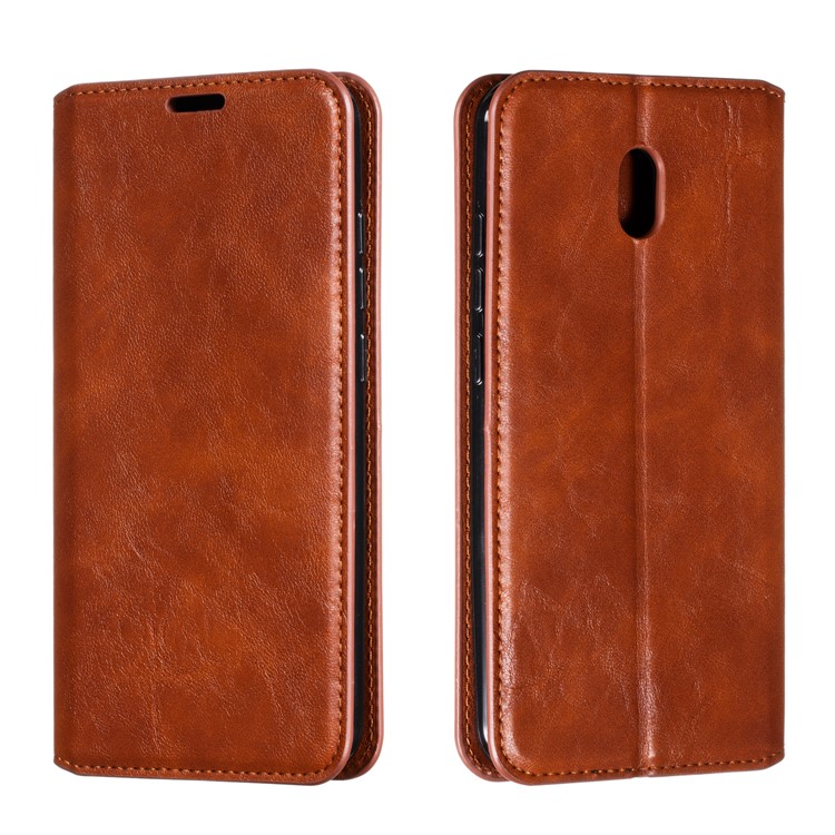 For Xiaomi Redmi 8A Phone Cover Crazy Horse Texture Leather Strong Magnetic Suction Case - Brown-6
