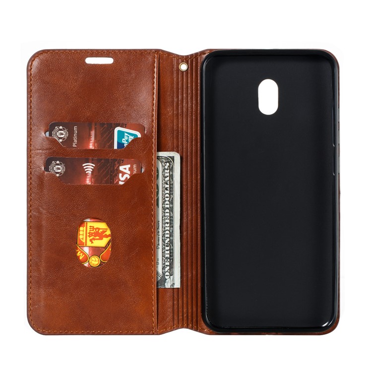 For Xiaomi Redmi 8A Phone Cover Crazy Horse Texture Leather Strong Magnetic Suction Case - Brown-7