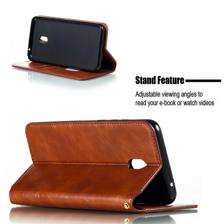For Xiaomi Redmi 8A Phone Cover Crazy Horse Texture Leather Strong Magnetic Suction Case - Brown-8