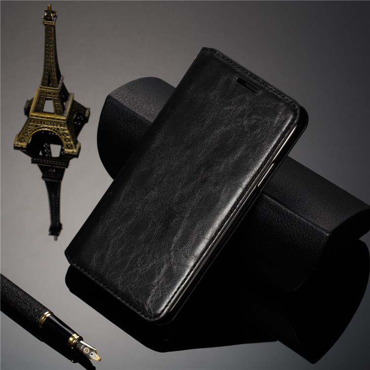 Creazy Horse Texture Strong Magnetic Suction Stand Leather Phone Shell for Xiaomi Redmi 8 - Black-12