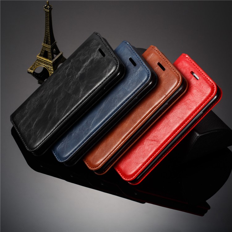 Creazy Horse Texture Strong Magnetic Suction Stand Leather Phone Shell for Xiaomi Redmi 8 - Black-14