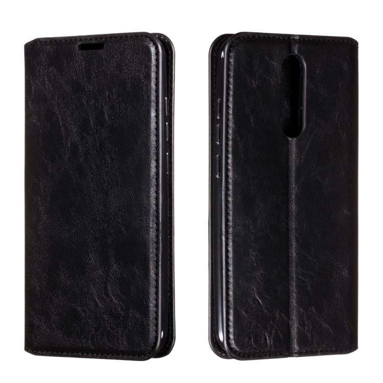 Creazy Horse Texture Strong Magnetic Suction Stand Leather Phone Shell for Xiaomi Redmi 8 - Black-6