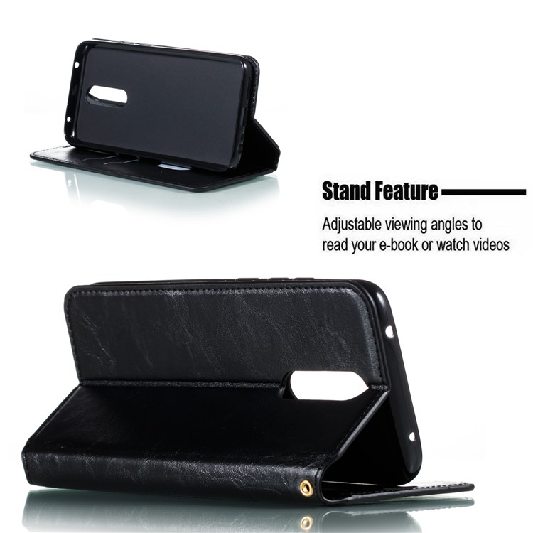 Creazy Horse Texture Strong Magnetic Suction Stand Leather Phone Shell for Xiaomi Redmi 8 - Black-8