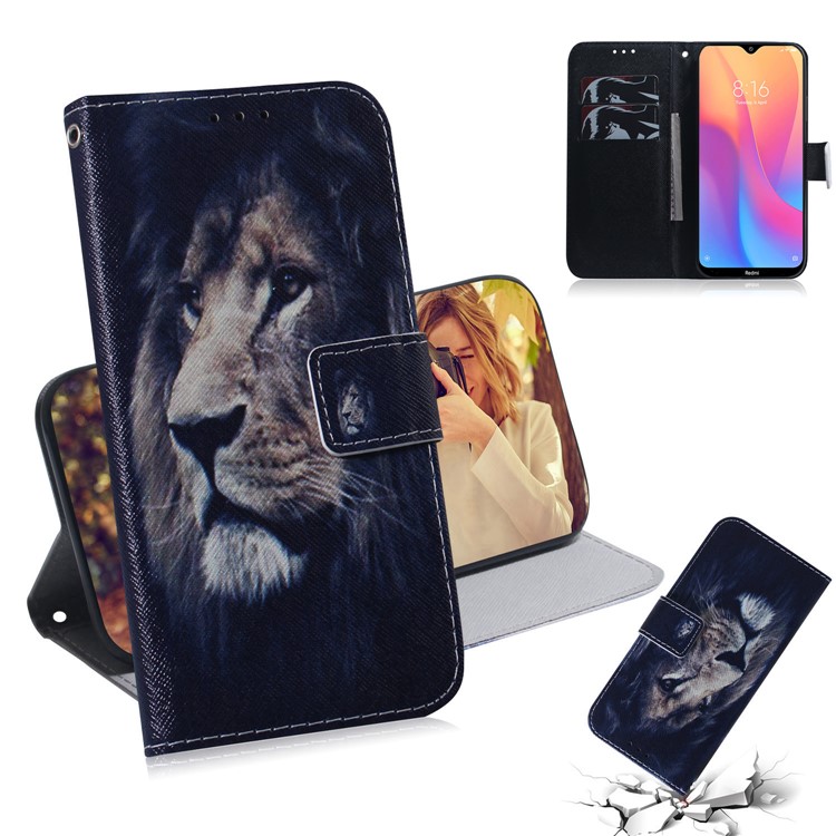 Pattern Printing Leather Wallet Case for Xiaomi Redmi 8A - Lion-1