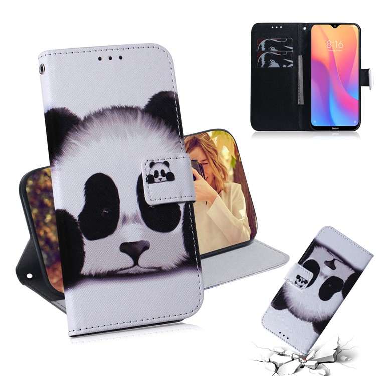 Pattern Printing Leather Wallet Case for Xiaomi Redmi 8A - Panda-1