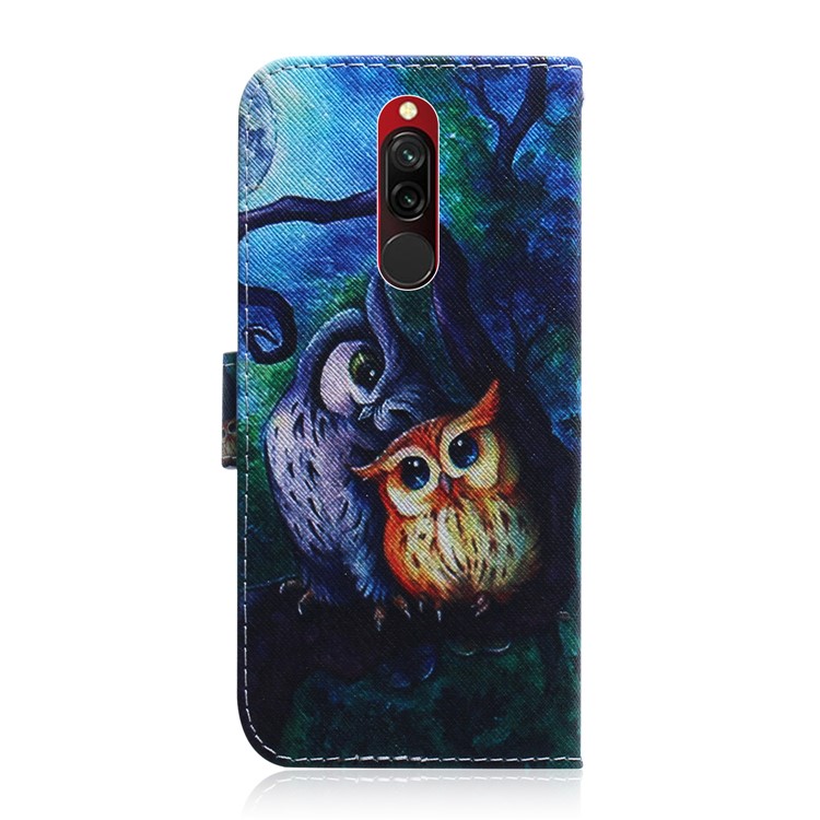Pattern Printing PU Leather Wallet Stand Case for Xiaomi Redmi 8 - Owl-3