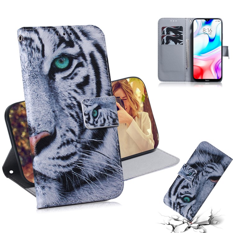 Musterdruck PU Leder Brieftasche Hülle Für Xiaomi Redmi 8 - Tiger