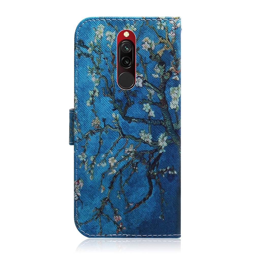 Pattern Printing PU Leather Wallet Stand Case for Xiaomi Redmi 8 - Tree with Flowers-3