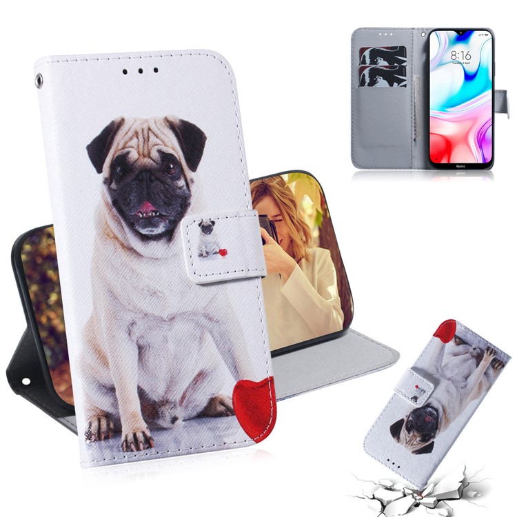 Pattern Printing PU Leather Wallet Stand Case for Xiaomi Redmi 8 - Dog and Heart-1