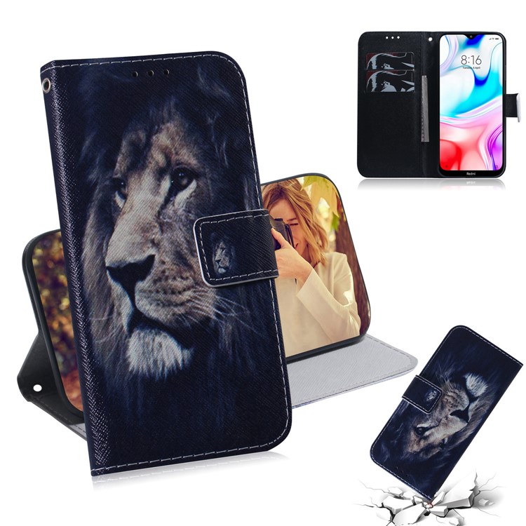 Pattern Printing PU Leather Wallet Stand Case for Xiaomi Redmi 8 - Lion-1