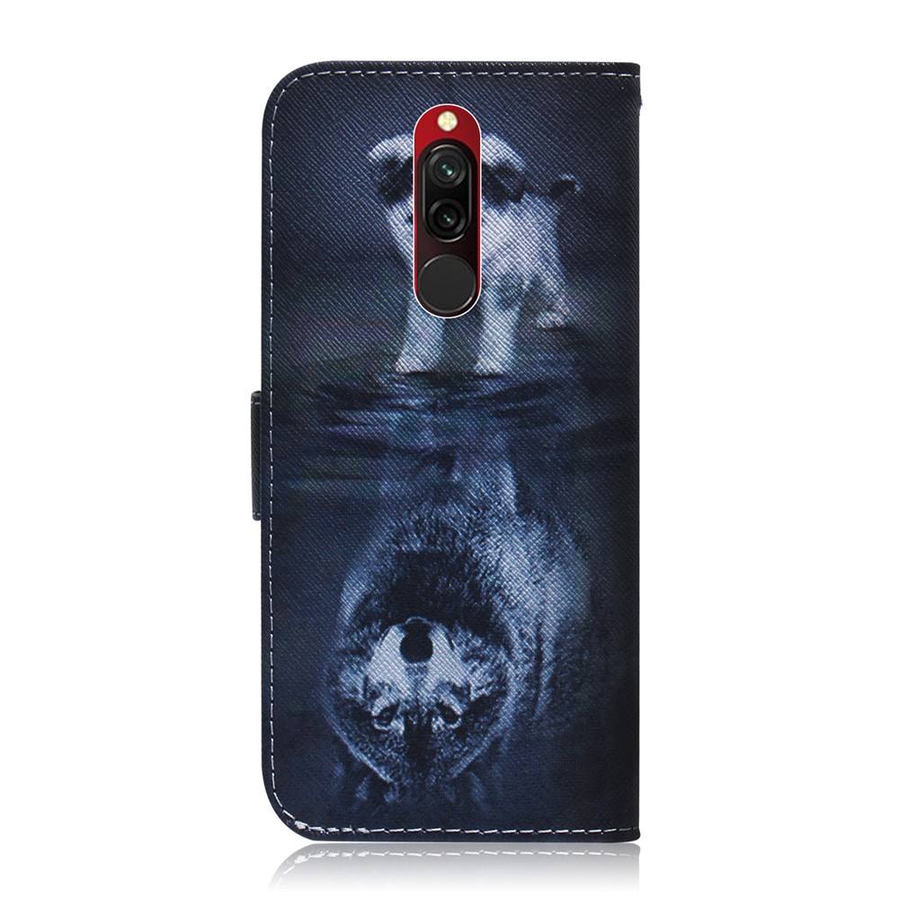 Pattern Printing PU Leather Wallet Stand Case for Xiaomi Redmi 8 - Dog and Reflection in Water-3