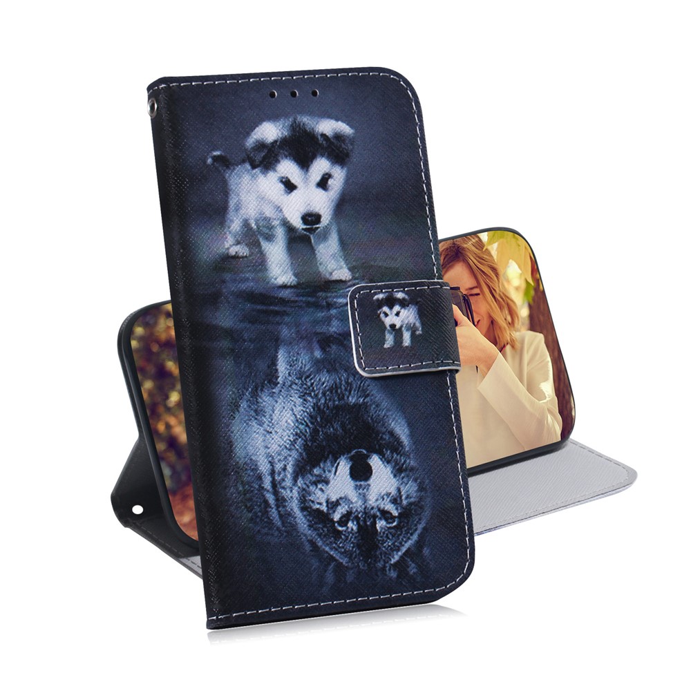 Pattern Printing PU Leather Wallet Stand Case for Xiaomi Redmi 8 - Dog and Reflection in Water-7