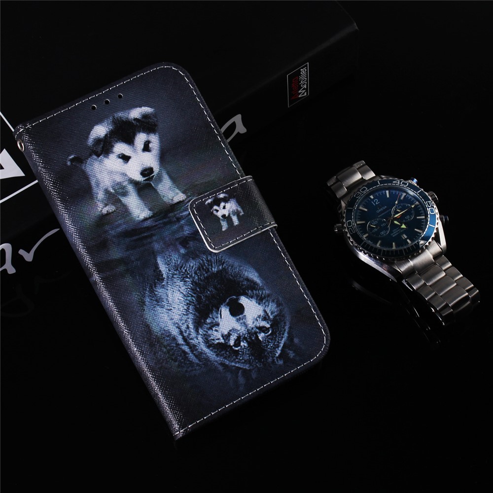 Pattern Printing PU Leather Wallet Stand Case for Xiaomi Redmi 8 - Dog and Reflection in Water-9